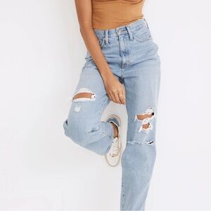Madewell | Baggy Straight Jeans | Distressed Raw Hem | Size 24